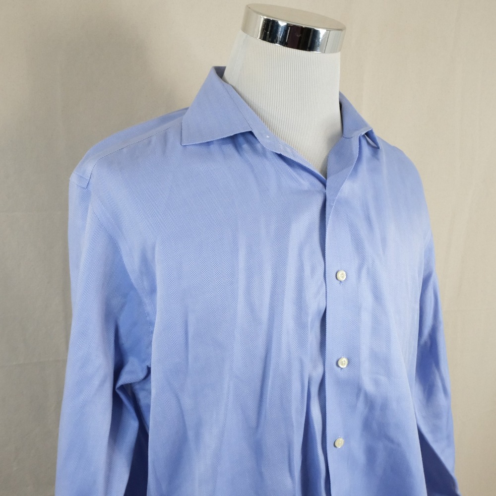 Brooks Brothers 16.5 34 Regent Dress Shirt Blue Herringbone Non-Iron Cotton Mens